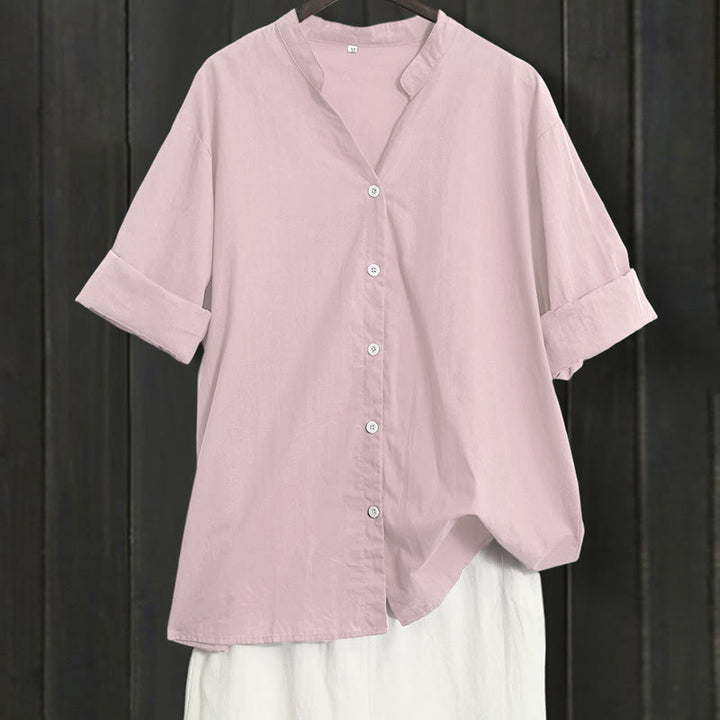 Chemise d'été décontractée en coton et lin pour femme, col cranté, manches courtes, motif Buddha Stones - MistyRose - US20，UK/AU24，EU52 (5XL) - image 36