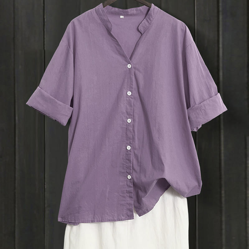 Chemise d'été décontractée en coton et lin pour femme, col cranté, manches courtes, motif Buddha Stones - Orchidée moyenne - US20，UK/AU24，EU52 (5XL) - image 42