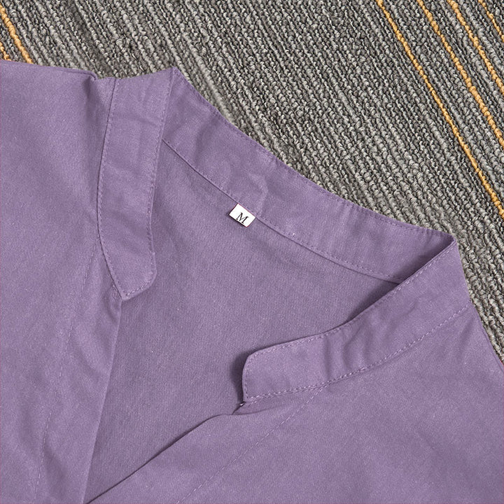 Chemise d'été décontractée en coton et lin pour femme, col cranté, manches courtes, motif Buddha Stones - image 44
