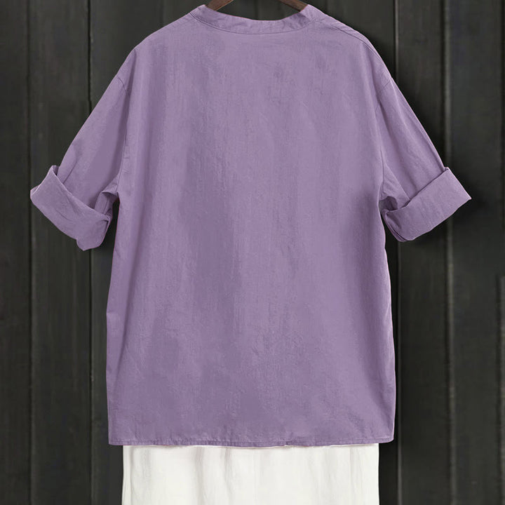 Chemise d'été décontractée en coton et lin pour femme, col cranté, manches courtes, motif Buddha Stones - image 43