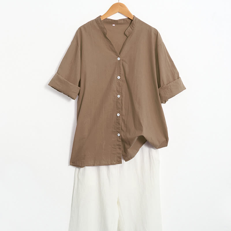 Chemise d'été décontractée en coton et lin pour femme, col cranté, manches courtes, motif Buddha Stones - image 59