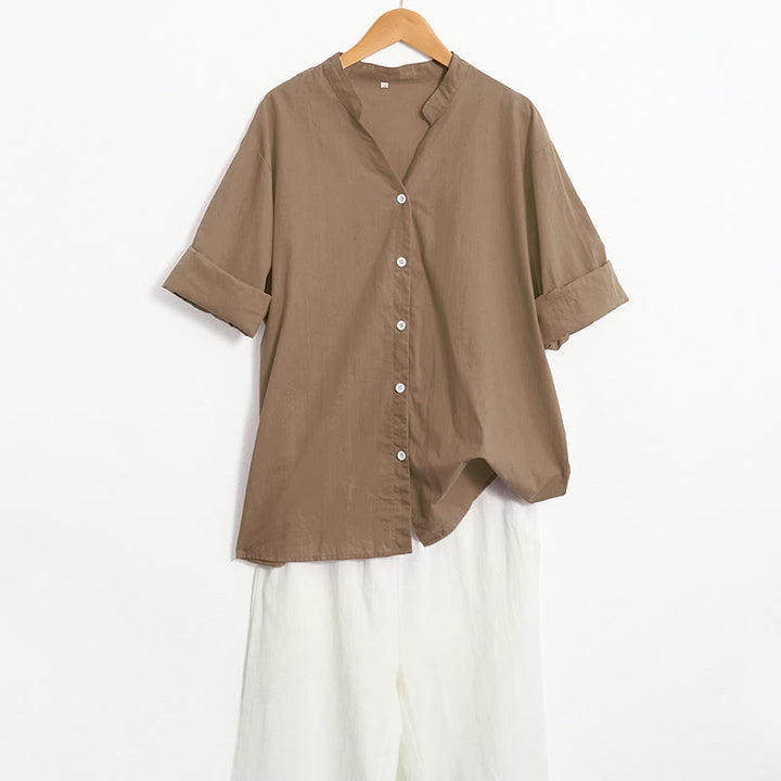 Chemise d'été décontractée en coton et lin pour femme, col cranté, manches courtes, motif Buddha Stones - image 59