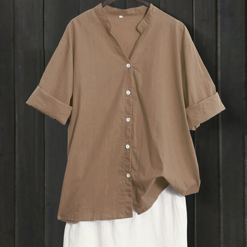 Chemise d'été décontractée en coton et lin pour femme, col cranté, manches courtes, motif Buddha Stones - Verge d'or foncée - US20，UK/AU24，EU52 (5XL) - image 54