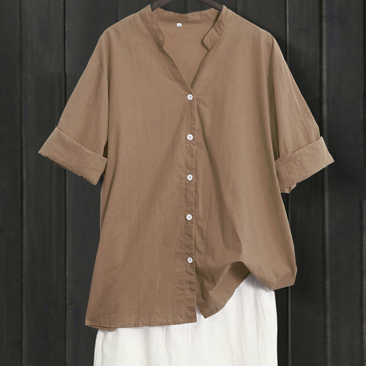 Chemise d'été décontractée en coton et lin pour femme, col cranté, manches courtes, motif Buddha Stones - Verge d'or foncée - US20，UK/AU24，EU52 (5XL) - image 54