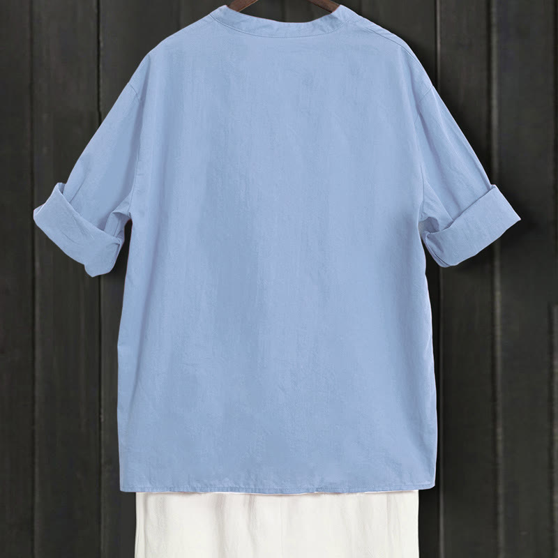Chemise d'été décontractée en coton et lin pour femme, col cranté, manches courtes, motif Buddha Stones - image 61