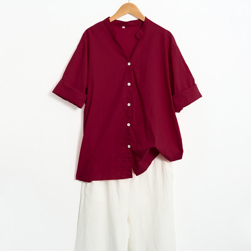 Chemise d'été décontractée en coton et lin pour femme, col cranté, manches courtes, motif Buddha Stones - image 71