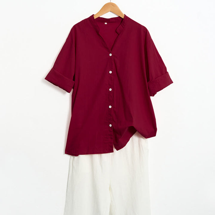 Chemise d'été décontractée en coton et lin pour femme, col cranté, manches courtes, motif Buddha Stones - image 71