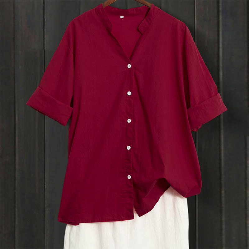 Chemise d'été décontractée en coton et lin pour femme, col cranté, manches courtes, motif Buddha Stones - Rouge indien - US20，UK/AU24，EU52 (5XL) - image 66
