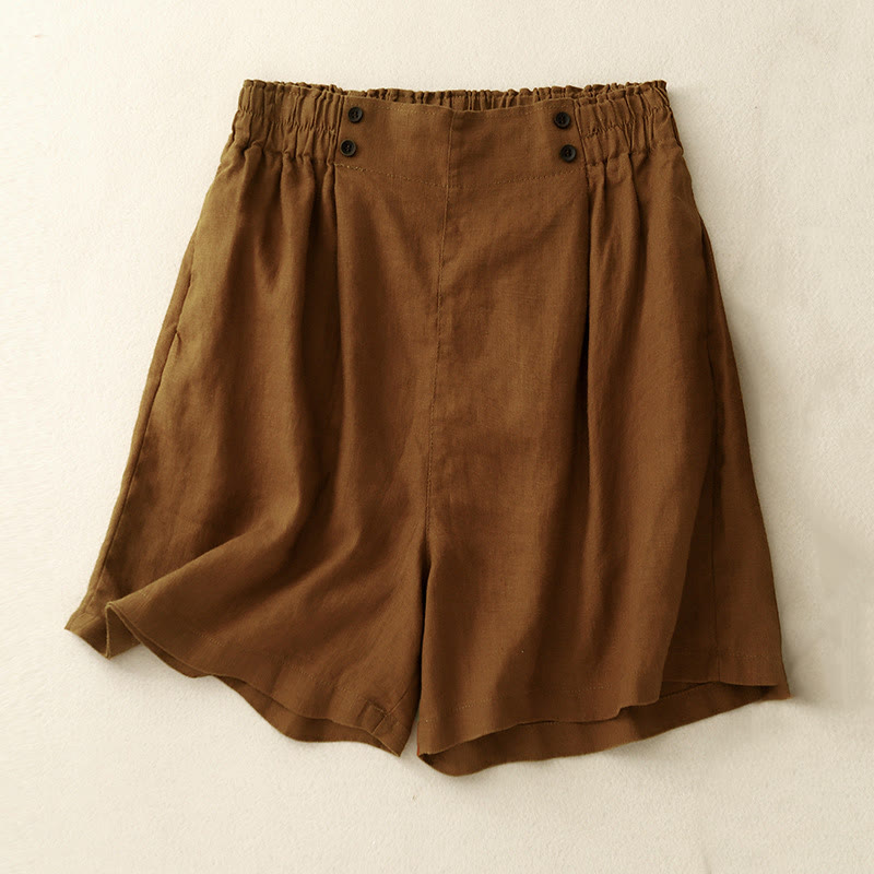 Short d'été décontracté en coton et lin avec poches pour femme Motif Buddha Stones - Chocolat - US12，UK/AU16，EU44 (2XL) - image 0
