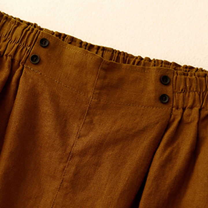 Short d'été décontracté en coton et lin avec poches pour femme Motif Buddha Stones