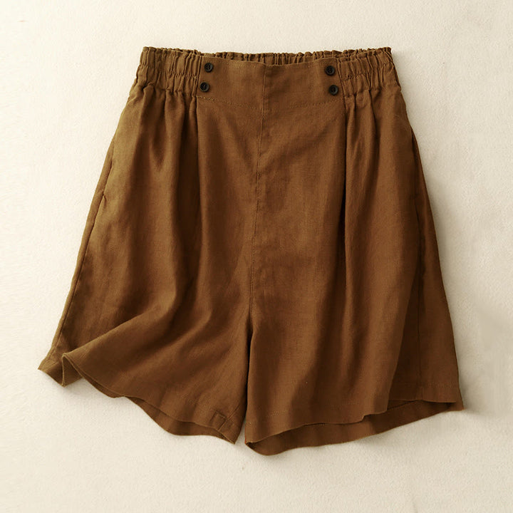 Short d'été décontracté en coton et lin avec poches pour femme Motif Buddha Stones