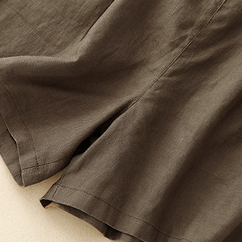 Short d'été décontracté en coton et lin avec poches pour femme Motif Buddha Stones
