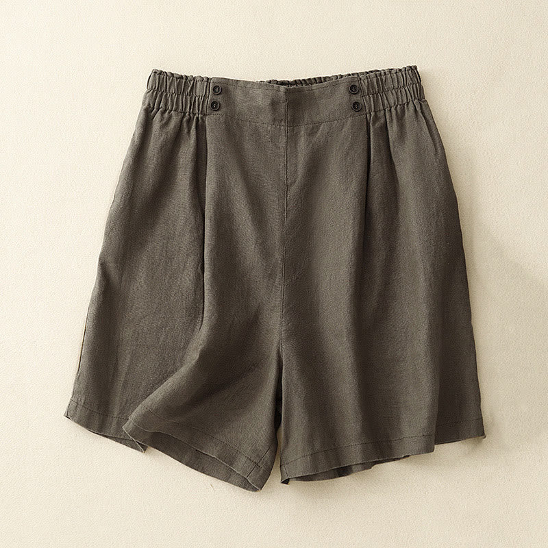 Short d'été décontracté en coton et lin avec poches pour femme Motif Buddha Stones