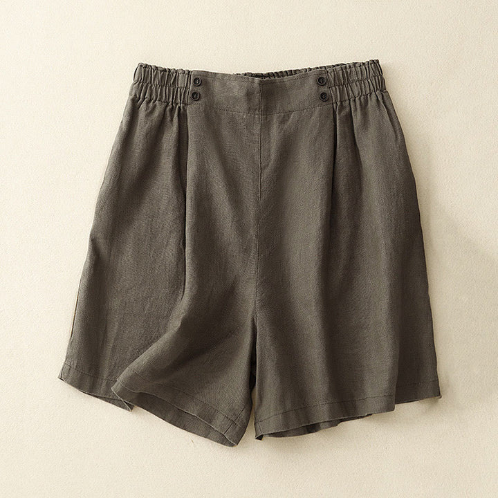 Short d'été décontracté en coton et lin avec poches pour femme Motif Buddha Stones