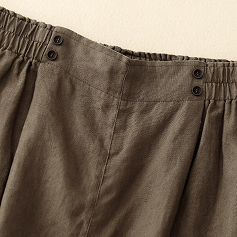 Short d'été décontracté en coton et lin avec poches pour femme Motif Buddha Stones