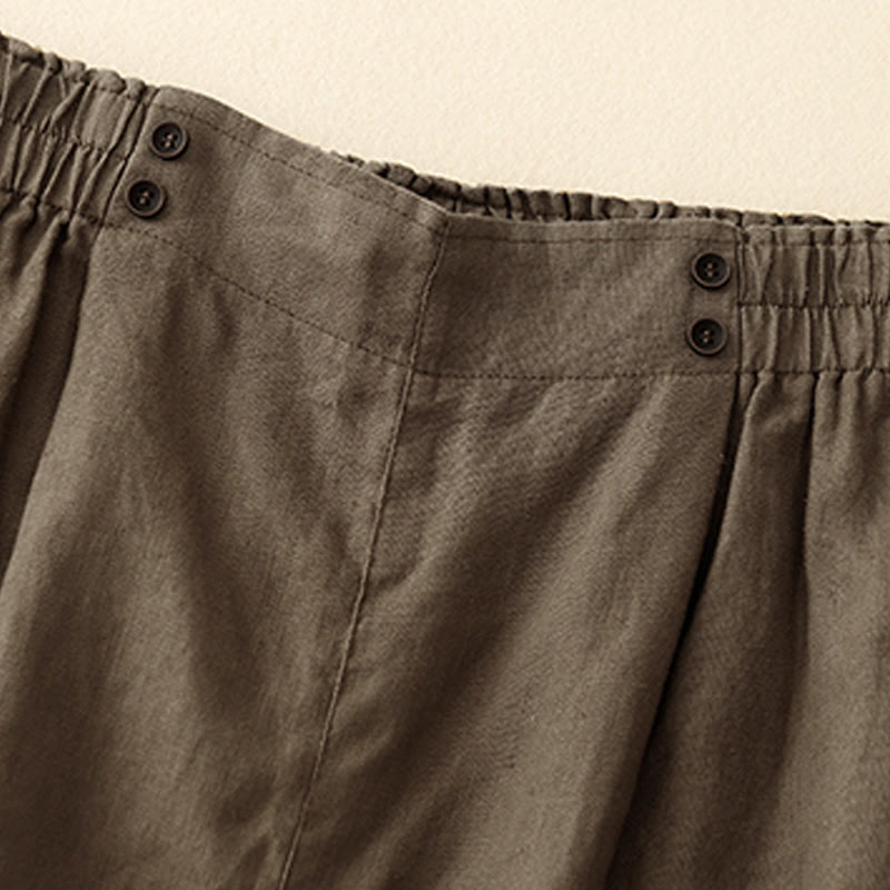 Short d'été décontracté en coton et lin avec poches pour femme Motif Buddha Stones