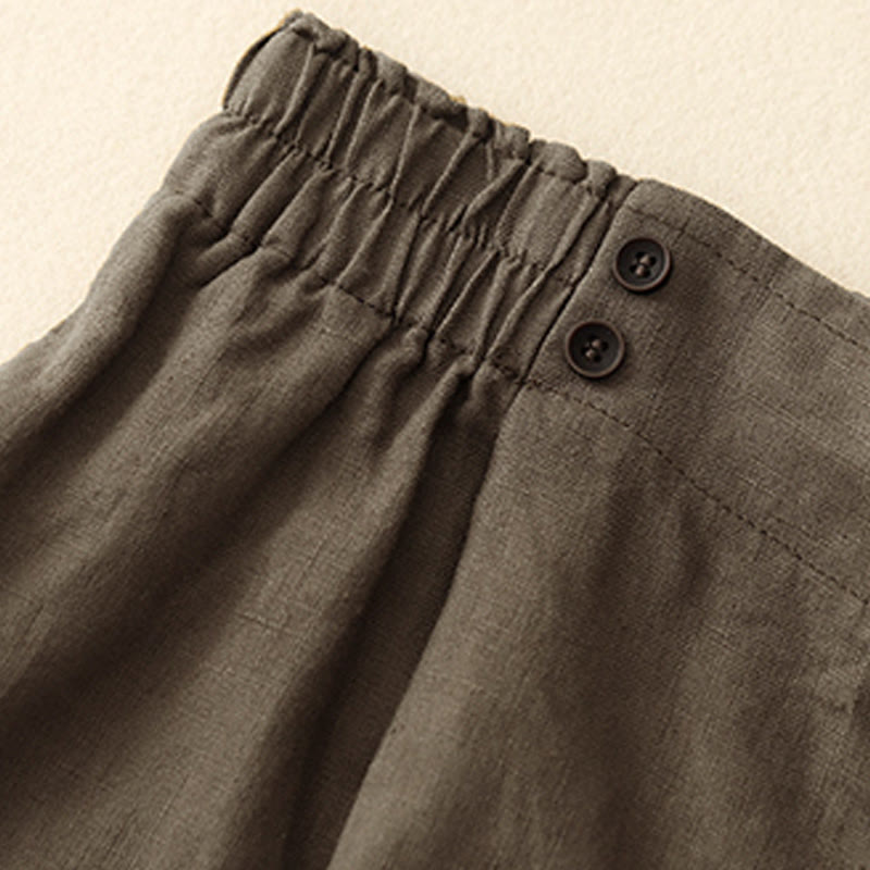 Short d'été décontracté en coton et lin avec poches pour femme Motif Buddha Stones