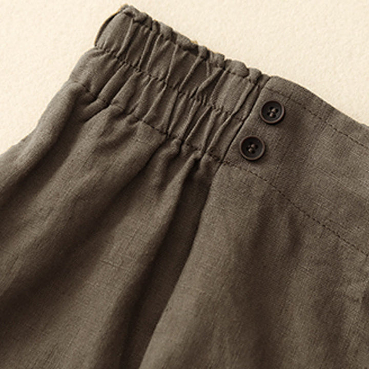 Short d'été décontracté en coton et lin avec poches pour femme Motif Buddha Stones