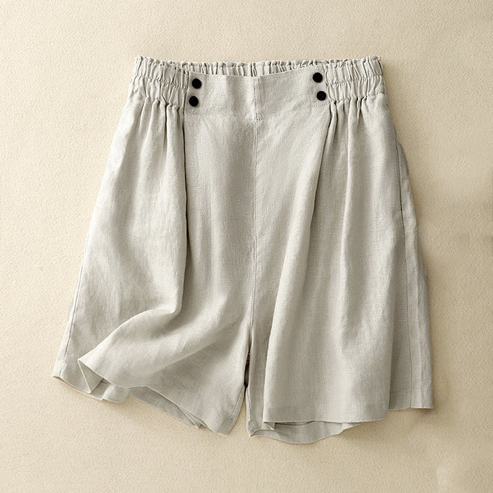 Short d'été décontracté en coton et lin avec poches pour femme Motif Buddha Stones