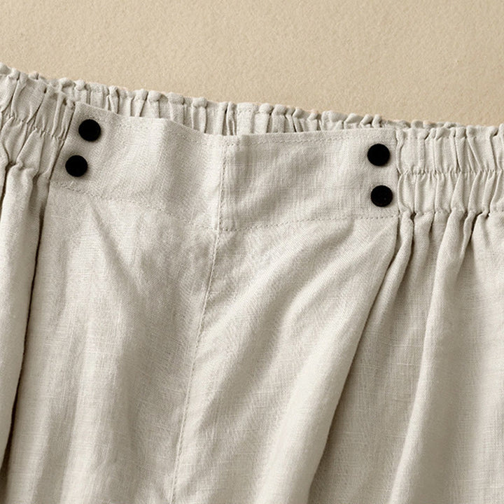 Short d'été décontracté en coton et lin avec poches pour femme Motif Buddha Stones