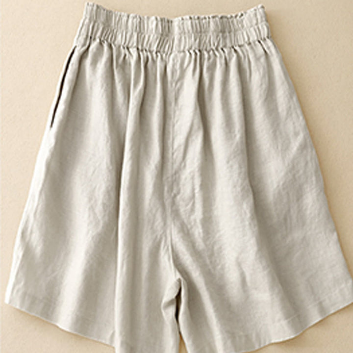 Short d'été décontracté en coton et lin avec poches pour femme Motif Buddha Stones