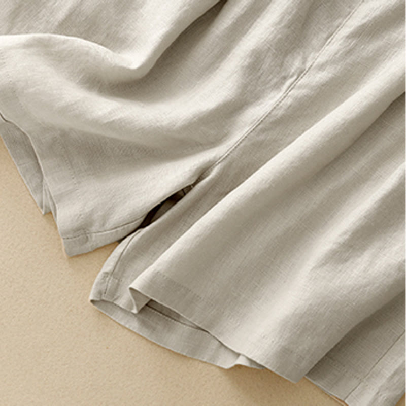 Short d'été décontracté en coton et lin avec poches pour femme Motif Buddha Stones