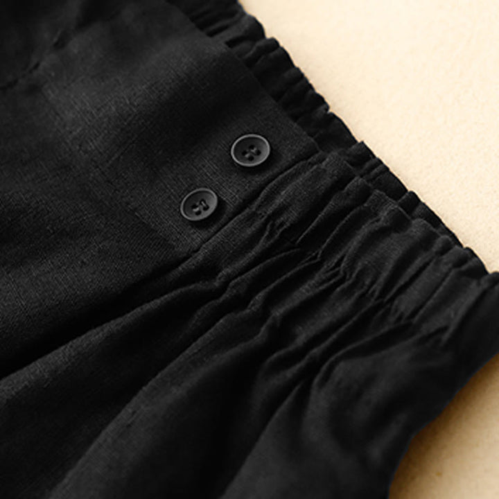 Short d'été décontracté en coton et lin avec poches pour femme Motif Buddha Stones