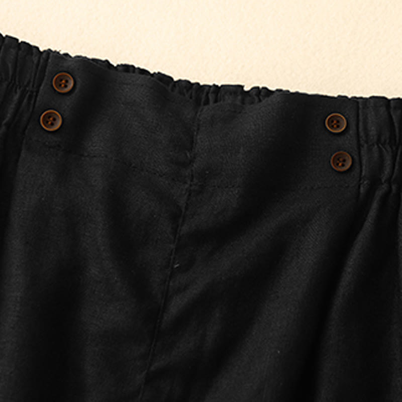 Short d'été décontracté en coton et lin avec poches pour femme Motif Buddha Stones