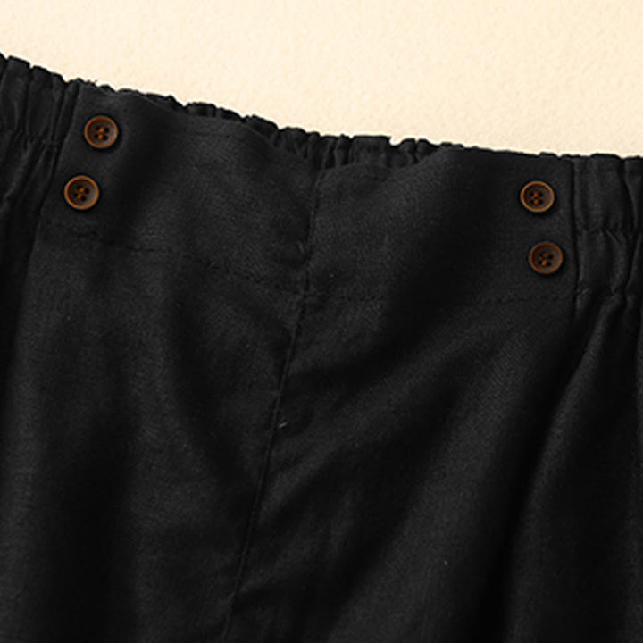 Short d'été décontracté en coton et lin avec poches pour femme Motif Buddha Stones