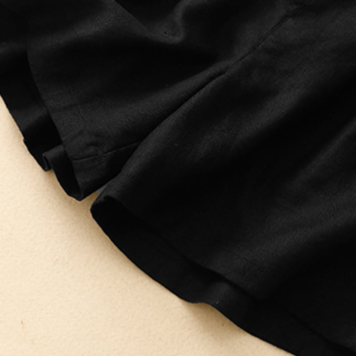Short d'été décontracté en coton et lin avec poches pour femme Motif Buddha Stones