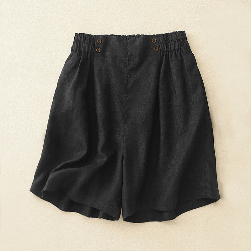 Short d'été décontracté en coton et lin avec poches pour femme Motif Buddha Stones