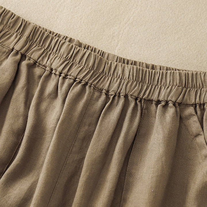 Short droit élastique avec poches pour femme, style décontracté, uni, en coton et lin, motif Buddha Stones , été - image 4