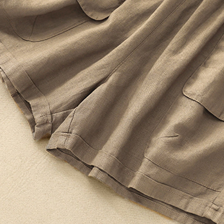 Short droit élastique avec poches pour femme, style décontracté, uni, en coton et lin, motif Buddha Stones , été - image 5