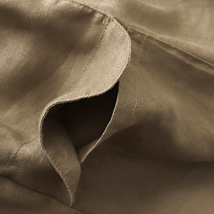 Short droit élastique avec poches pour femme, style décontracté, uni, en coton et lin, motif Buddha Stones , été - image 1