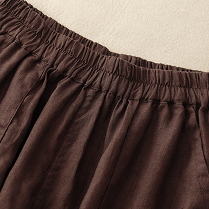 Short droit élastique avec poches pour femme, style décontracté, uni, en coton et lin, motif Buddha Stones , été