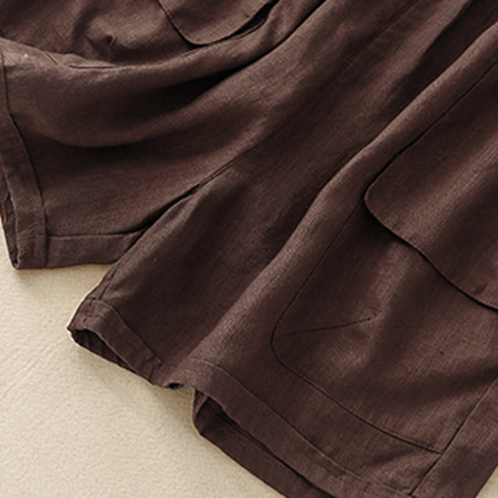 Short droit élastique avec poches pour femme, style décontracté, uni, en coton et lin, motif Buddha Stones , été - image 10