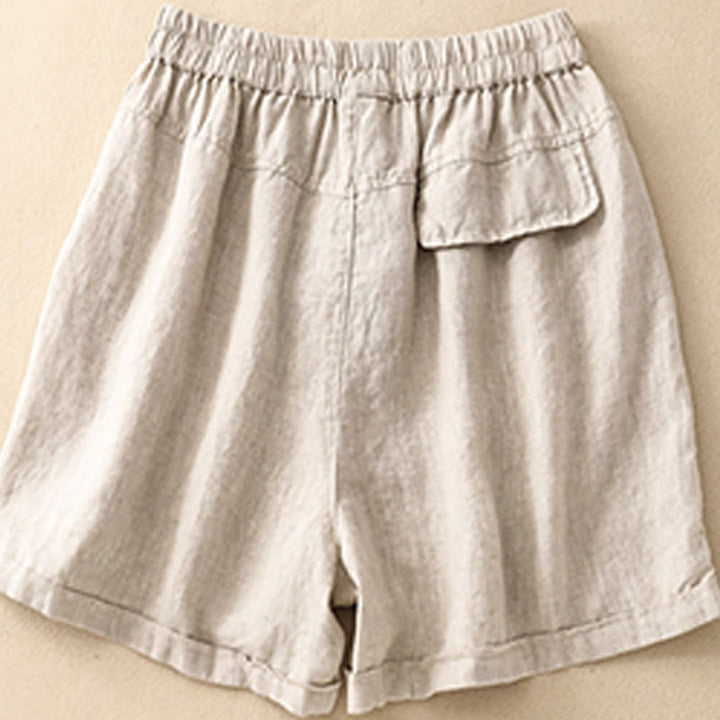 Short droit élastique avec poches pour femme, style décontracté, uni, en coton et lin, motif Buddha Stones , été