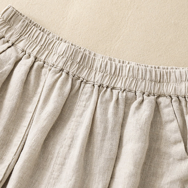 Short droit élastique avec poches pour femme, style décontracté, uni, en coton et lin, motif Buddha Stones , été