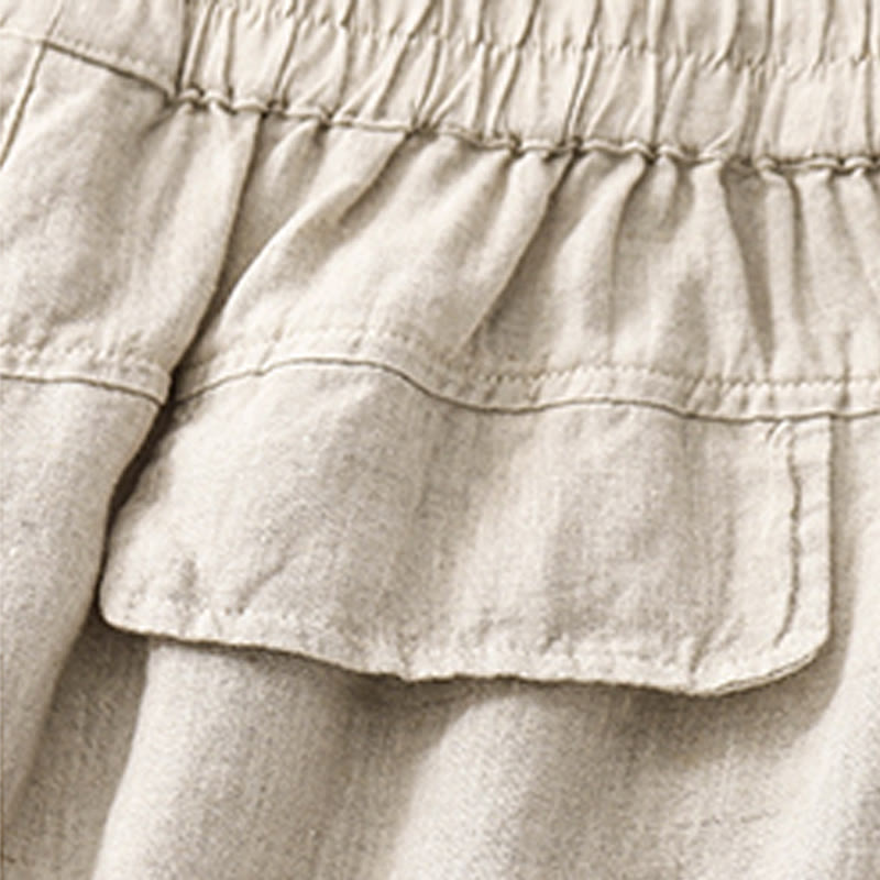 Short droit élastique avec poches pour femme, style décontracté, uni, en coton et lin, motif Buddha Stones , été