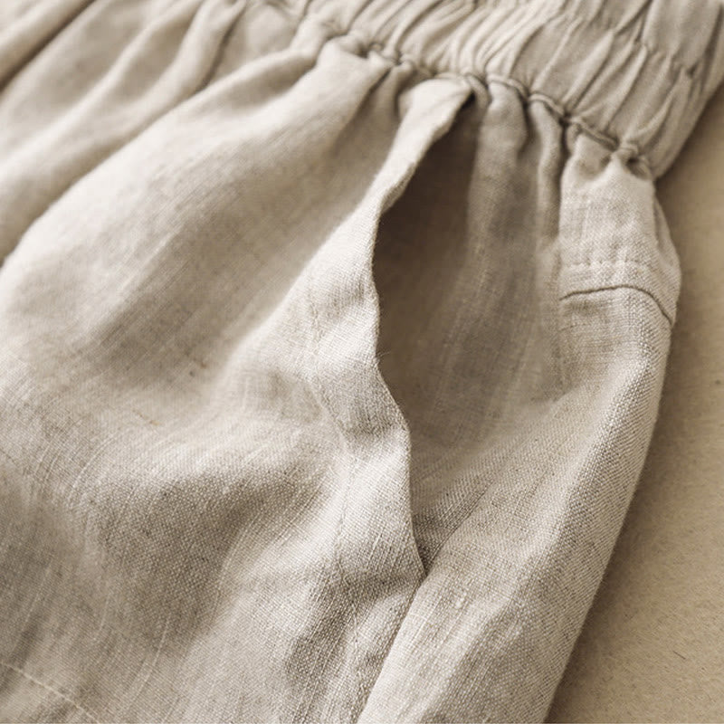 Short droit élastique avec poches pour femme, style décontracté, uni, en coton et lin, motif Buddha Stones , été - image 17