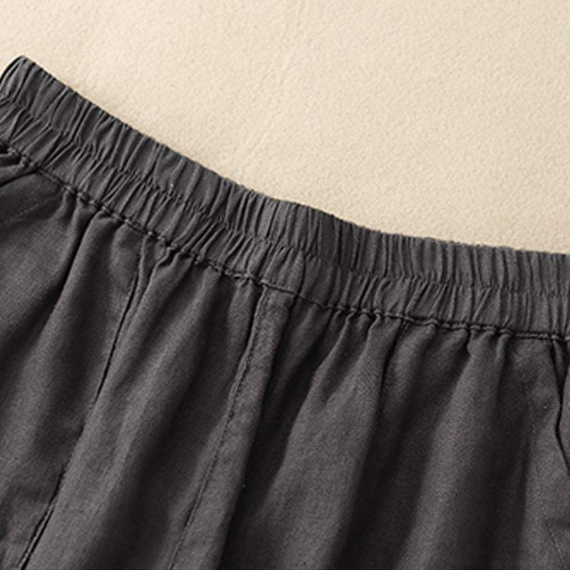 Short droit élastique avec poches pour femme, style décontracté, uni, en coton et lin, motif Buddha Stones , été
