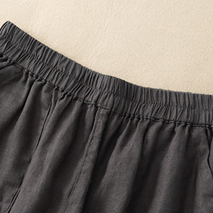 Short droit élastique avec poches pour femme, style décontracté, uni, en coton et lin, motif Buddha Stones , été