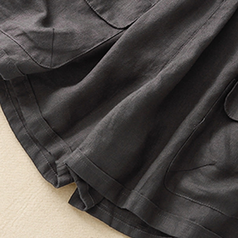 Short droit élastique avec poches pour femme, style décontracté, uni, en coton et lin, motif Buddha Stones , été - image 24