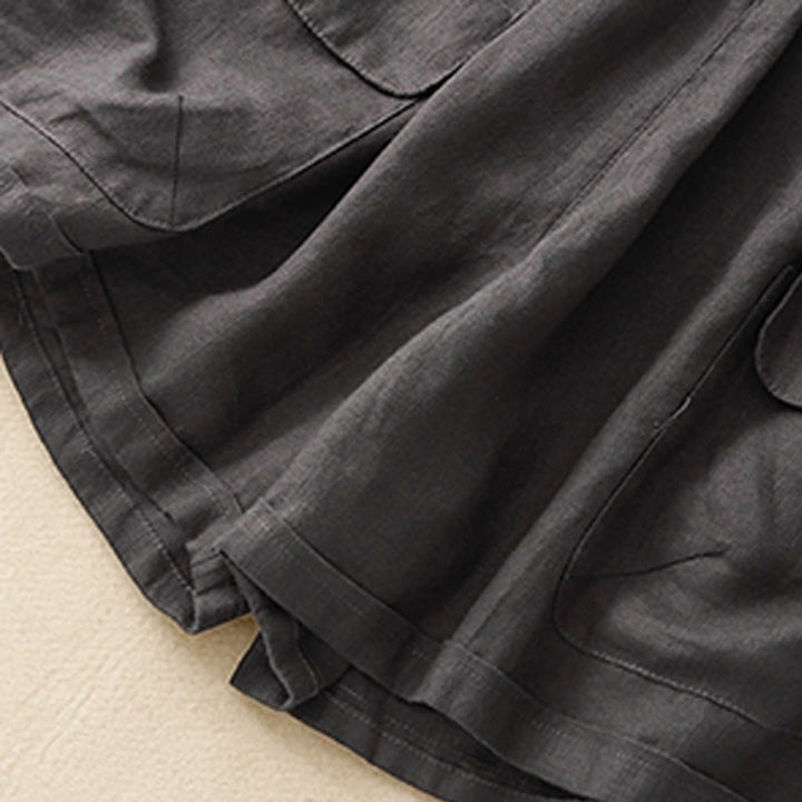 Short droit élastique avec poches pour femme, style décontracté, uni, en coton et lin, motif Buddha Stones , été - image 24