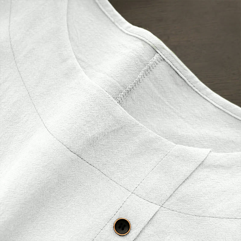 T-shirt décontracté à manches courtes et col rond pour femme, en coton, avec boutons en jacquard et Buddha Stones , couleur unie, été - image 2