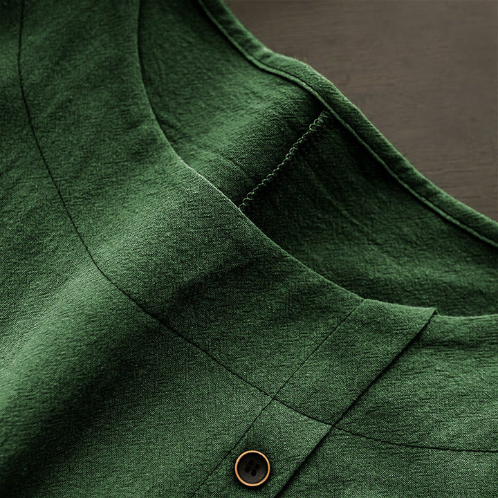 T-shirt décontracté à manches courtes et col rond pour femme, en coton, avec boutons en jacquard et Buddha Stones , couleur unie, été