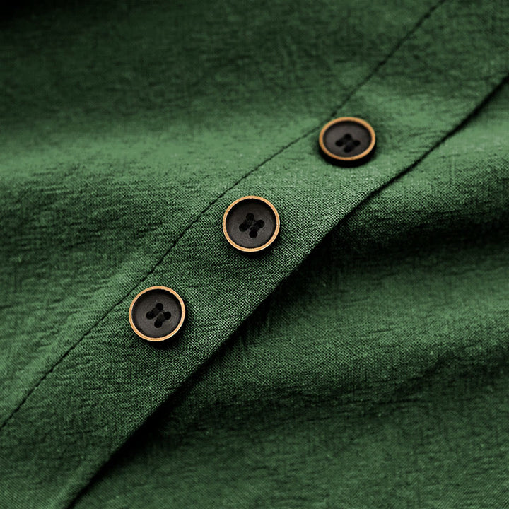 T-shirt décontracté à manches courtes et col rond pour femme, en coton, avec boutons en jacquard et Buddha Stones , couleur unie, été