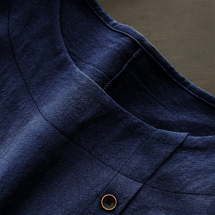 T-shirt décontracté à manches courtes et col rond pour femme, en coton, avec boutons en jacquard et Buddha Stones , couleur unie, été - image 12