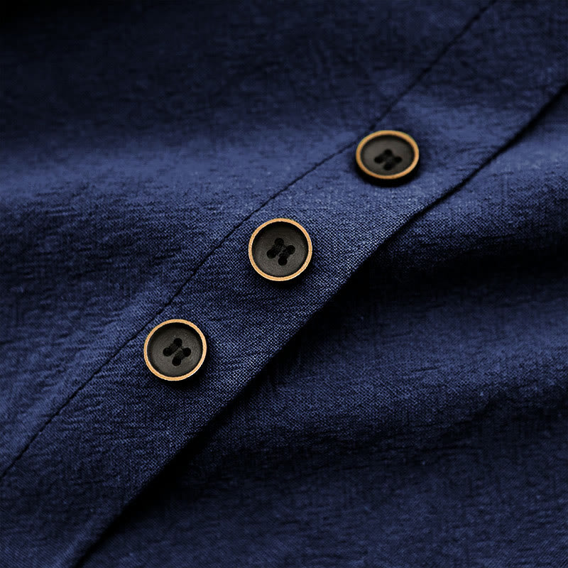 T-shirt décontracté à manches courtes et col rond pour femme, en coton, avec boutons en jacquard et Buddha Stones , couleur unie, été