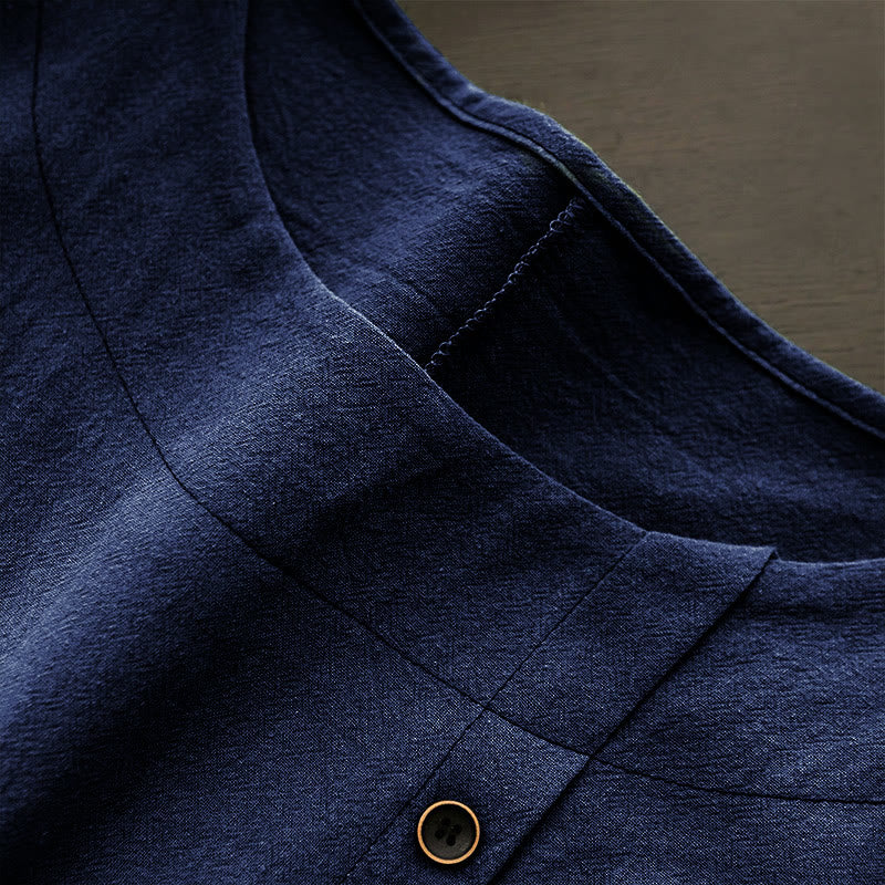 T-shirt décontracté à manches courtes et col rond pour femme, en coton, avec boutons en jacquard et Buddha Stones , couleur unie, été - image 12